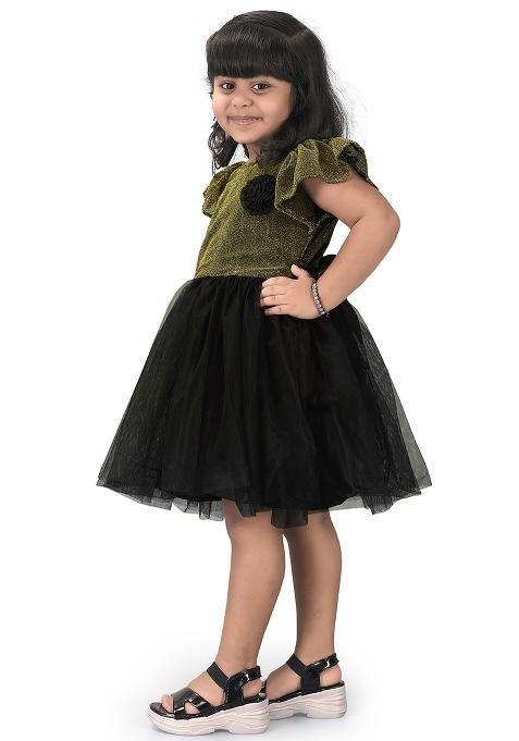 Gold Embroidered Net Dress For Girls