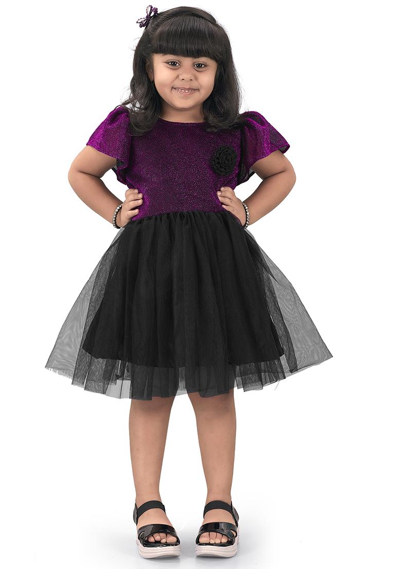 Rani Pink Embroidered Net Dress For Girls