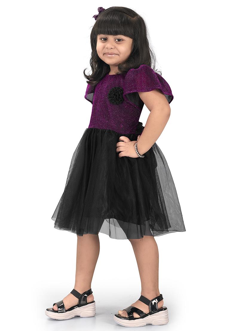 Rani Pink Embroidered Net Dress For Girls