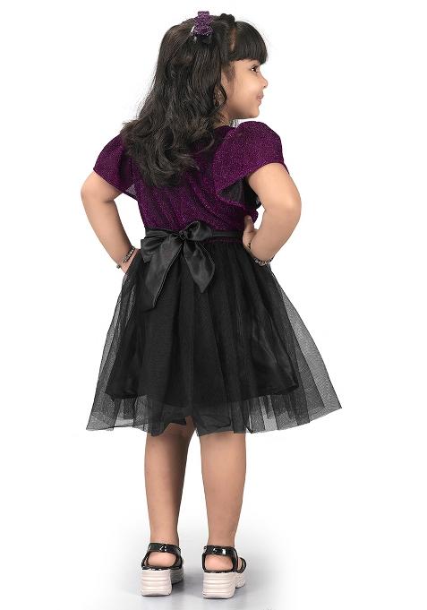 Rani Pink Embroidered Net Dress For Girls