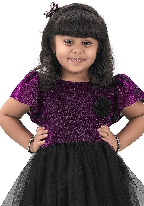 Rani Pink Embroidered Net Dress For Girls