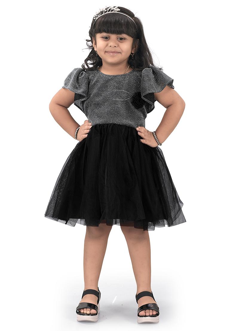 Silver Embroidered Net Dress For Girls