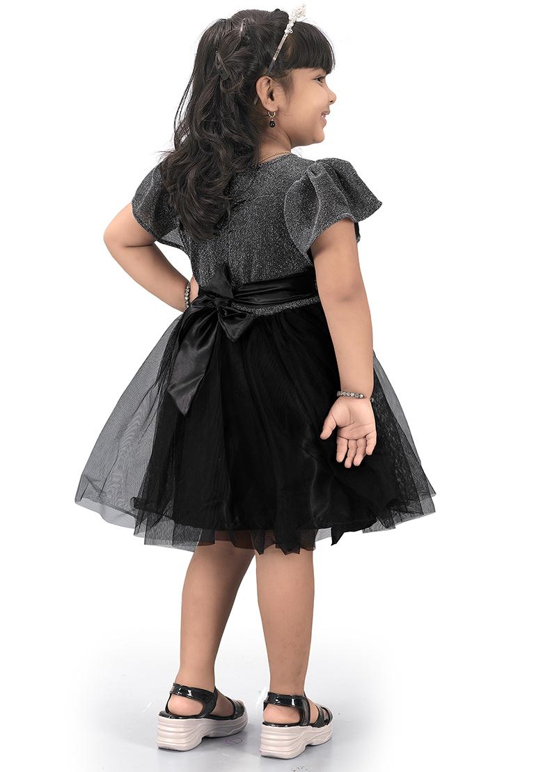 Silver Embroidered Net Dress For Girls