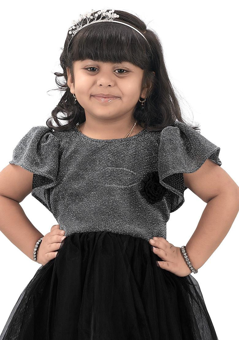 Silver Embroidered Net Dress For Girls