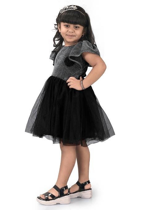 Silver Embroidered Net Dress For Girls