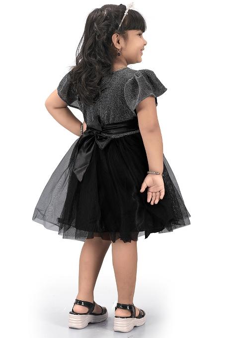 Silver Embroidered Net Dress For Girls