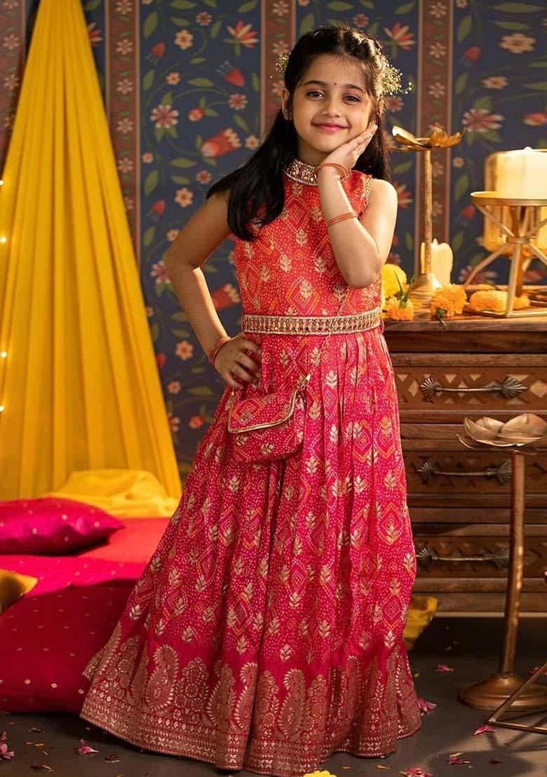 Red Embroidererd Georgette Anarkali Set With Dupatta For Girl