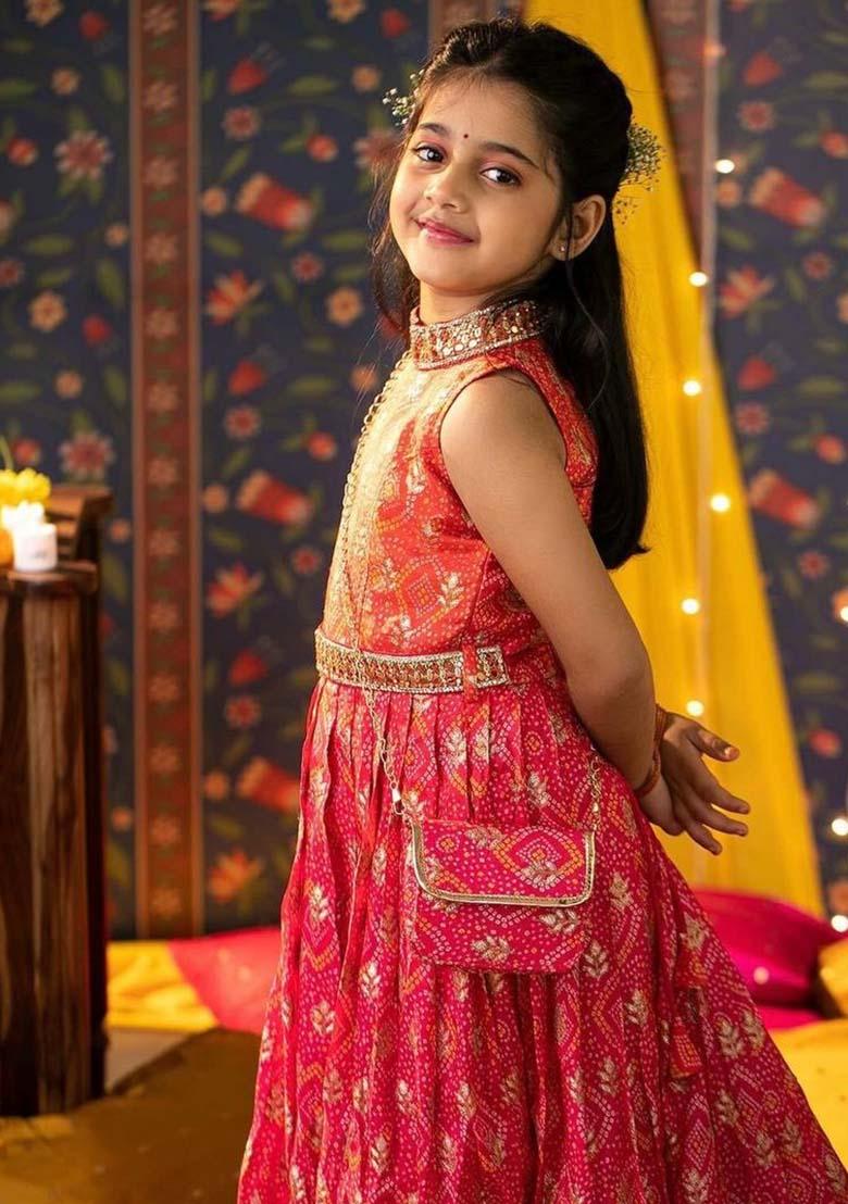 Red Embroidererd Georgette Anarkali Set With Dupatta For Girl