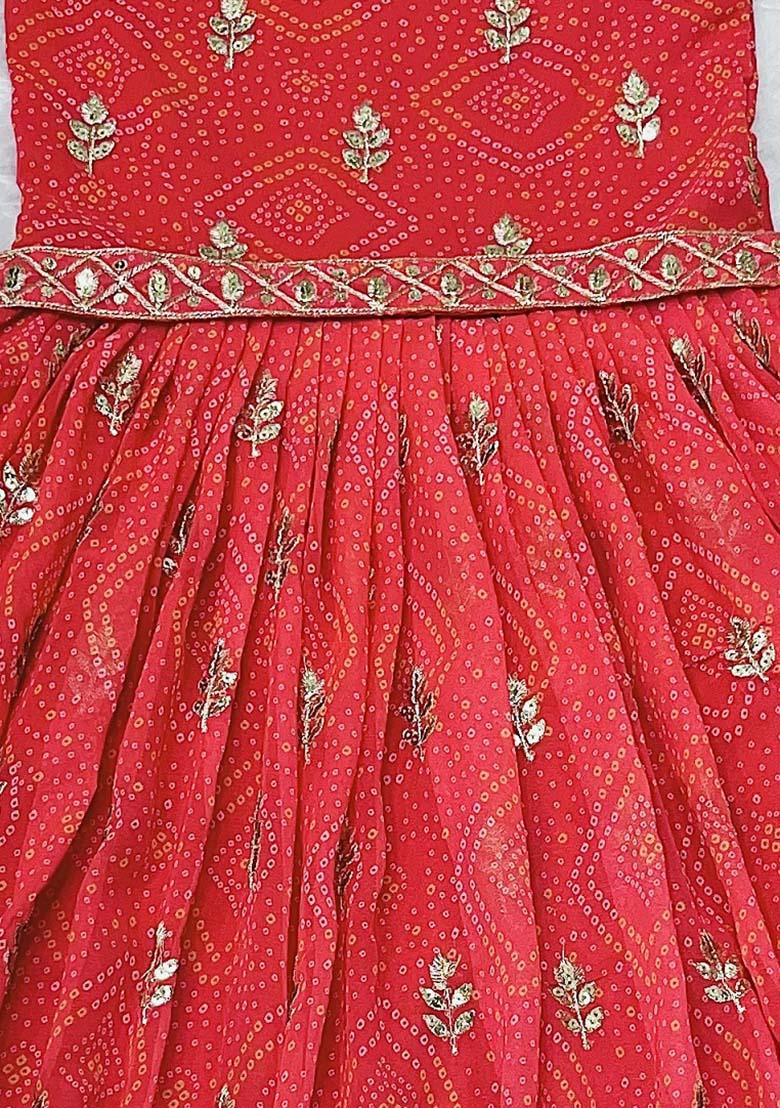 Red Embroidererd Georgette Anarkali Set With Dupatta For Girl