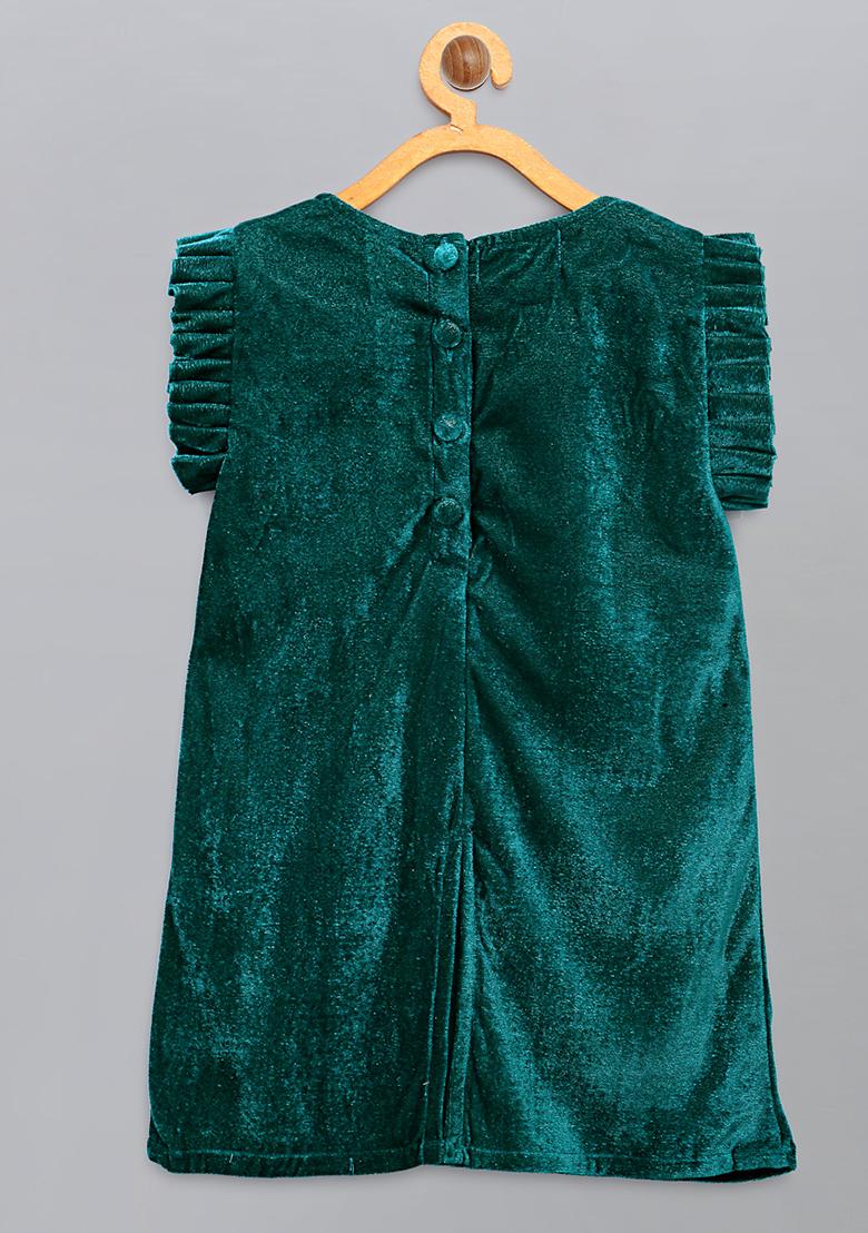 Green Embroidered Velvet Dress Christmas For Girls