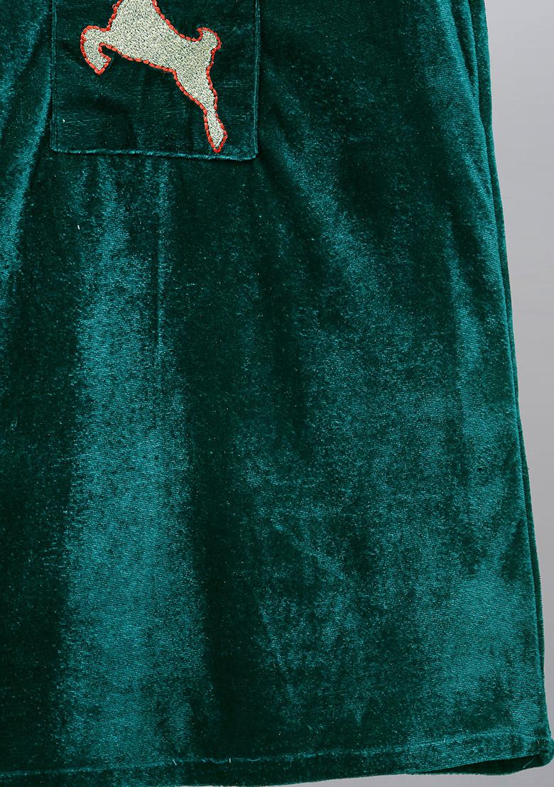 Green Embroidered Velvet Dress Christmas For Girls