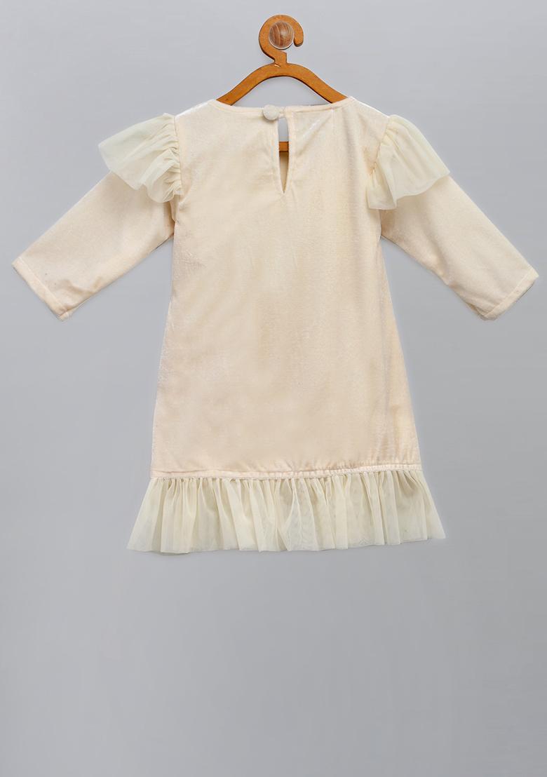 Off White Embroidered Velvet Dress Christmas For Girls