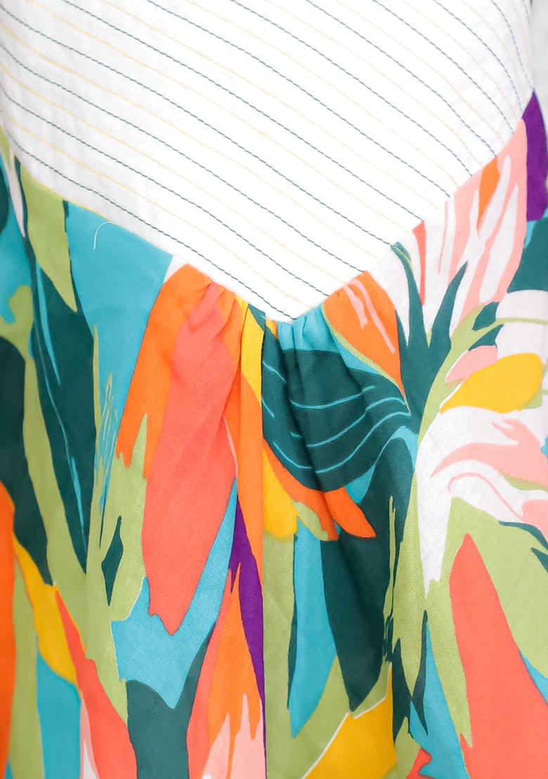 Parrot Print Strap Dress For Girls