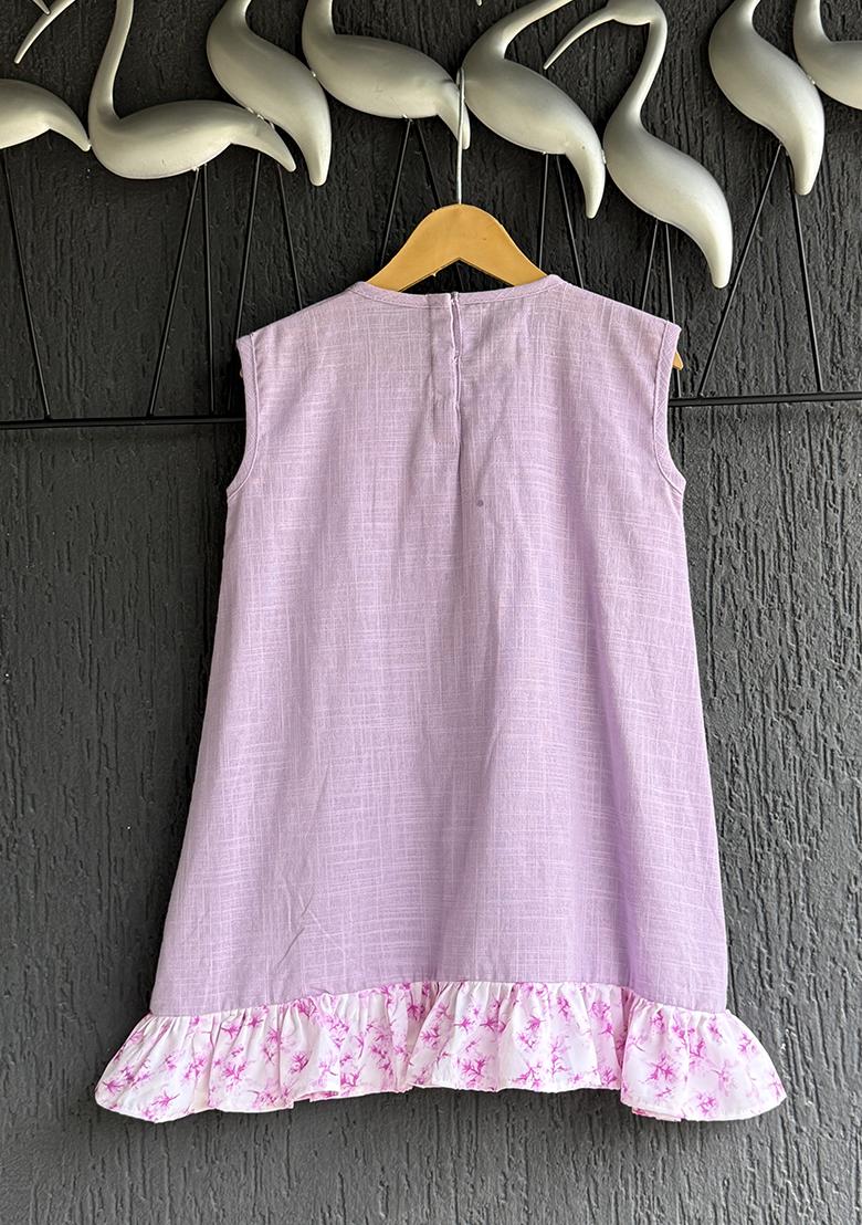 Purple Cotton Ruffled Dress For Girls