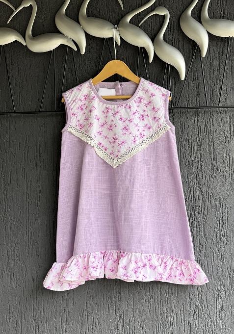 Purple Cotton Ruffled Dress For Girls