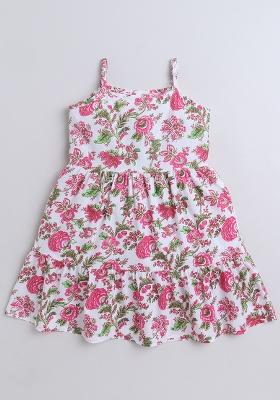 Pink Printed Cotton Dress For Girls