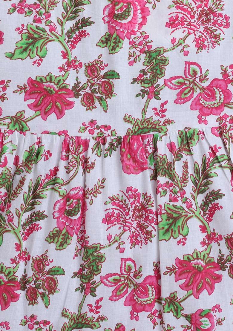 Pink Printed Cotton Dress For Girls - Indya