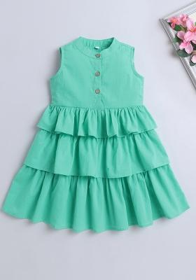 Blue Solid Cotton Dress For Girls