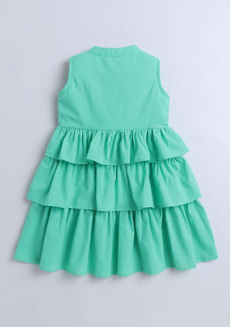 Blue Solid Cotton Dress For Girls - Indya