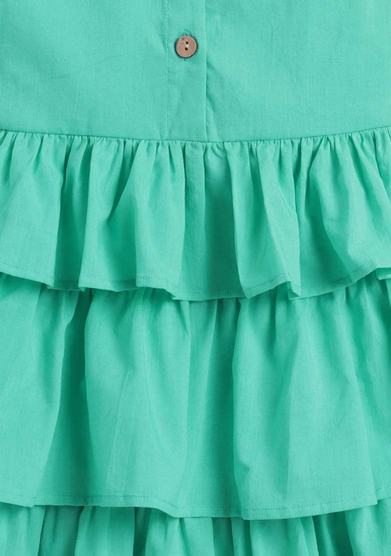 Blue Solid Cotton Dress For Girls - Indya
