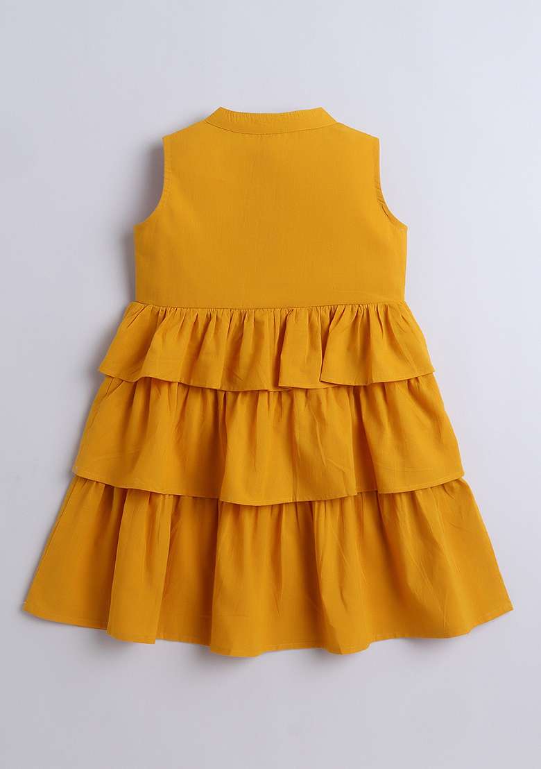 Red Solid Cotton Dress For Girls - Indya
