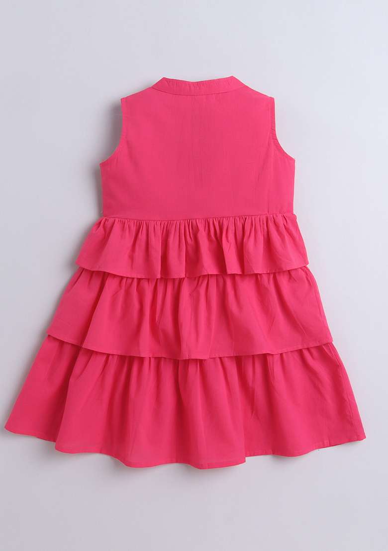Pink Solid Cotton Dress For Girls - Indya