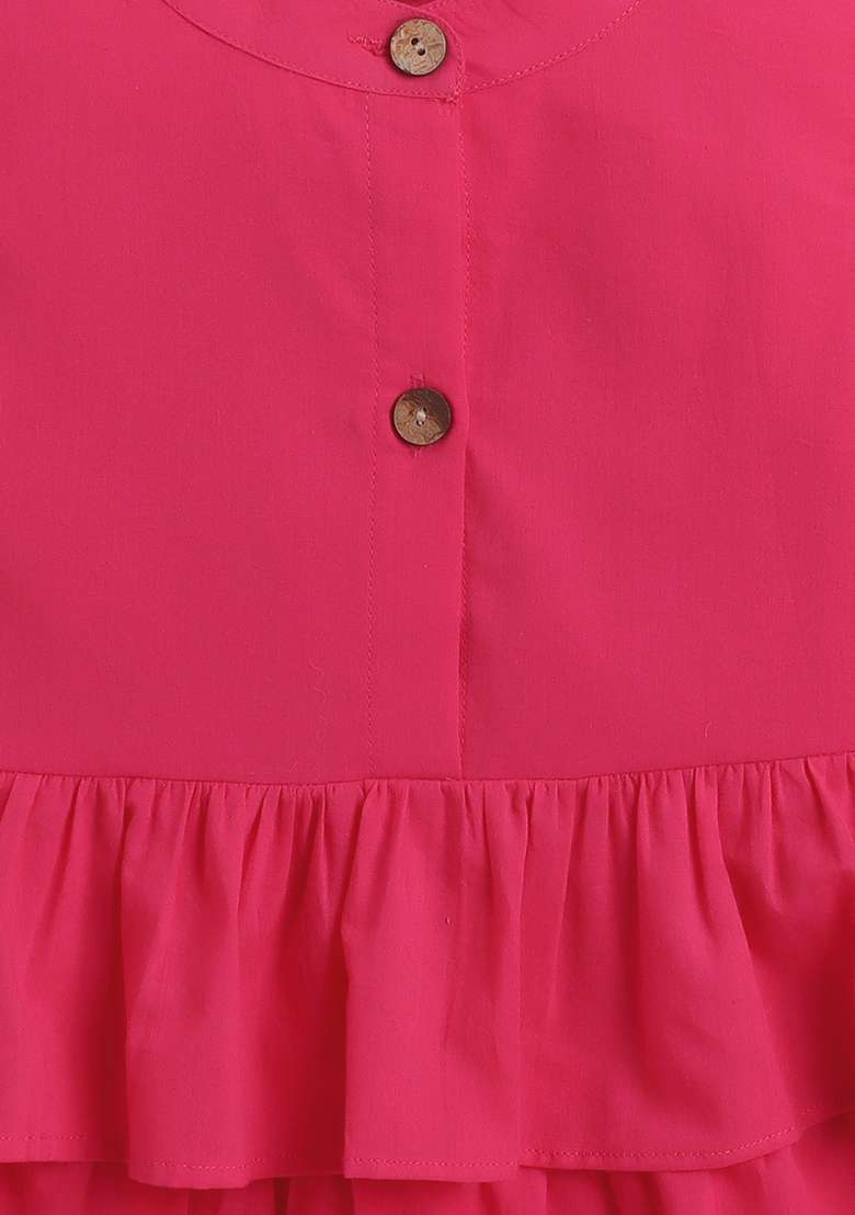Pink Solid Cotton Dress For Girls - Indya