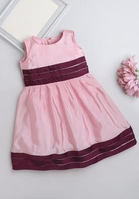 Pink Solid Polyester Dress For Girls