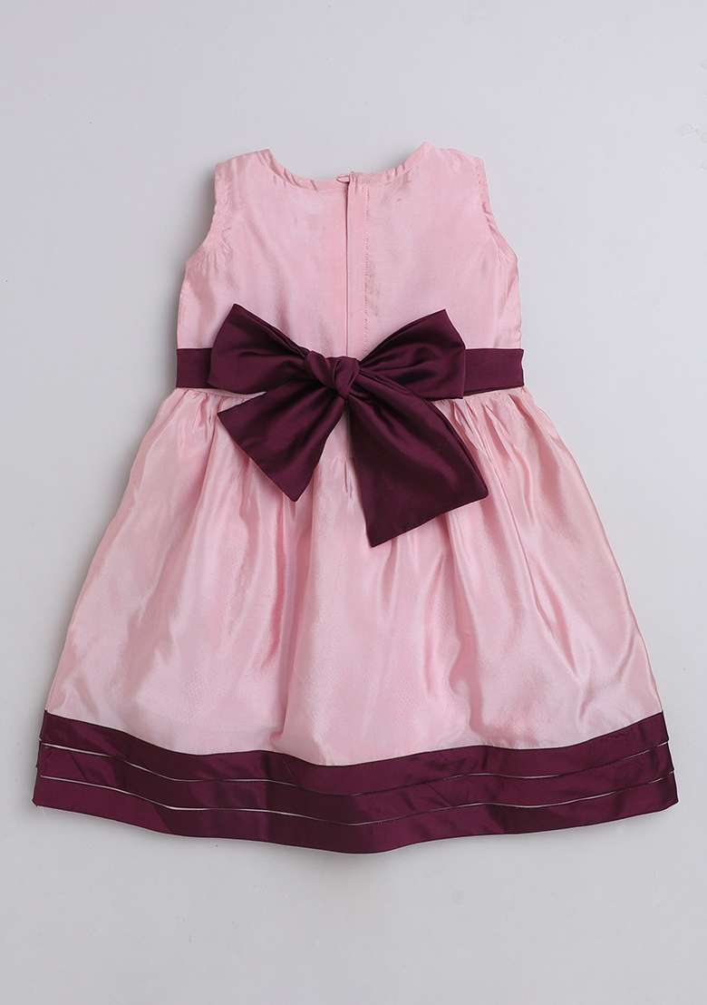 Pink Solid Polyester Dress For Girls - Indya