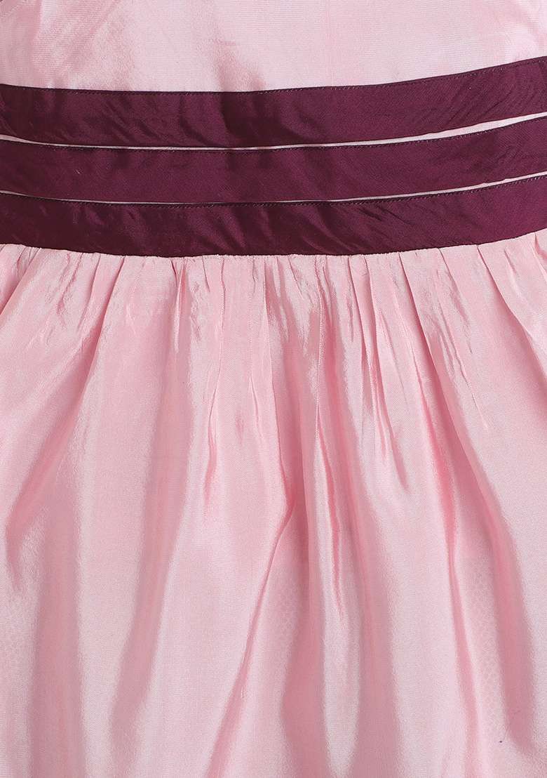 Pink Solid Polyester Dress For Girls - Indya
