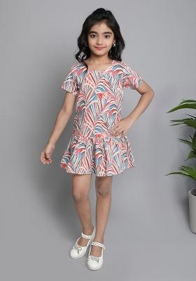 Pink Printed Cotton Dress For Girls