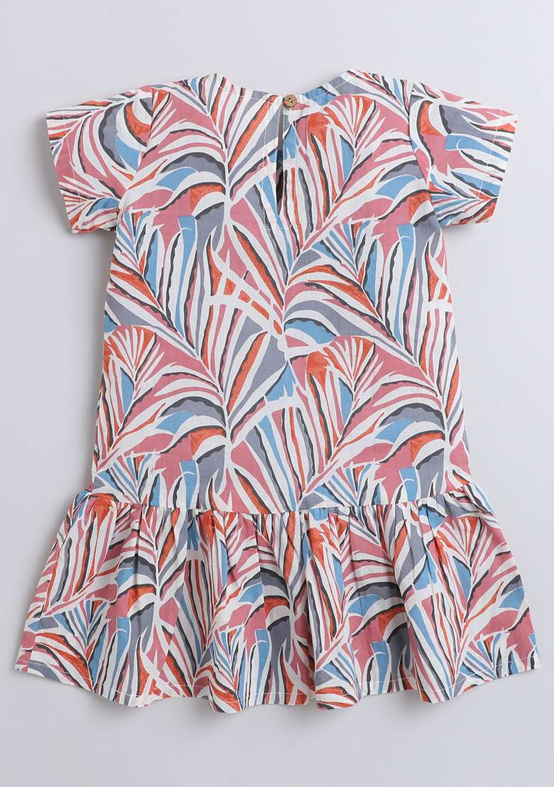 Pink Printed Cotton Dress For Girls - Indya