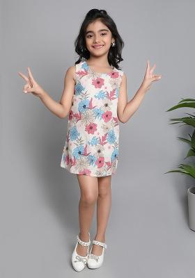 Pink Printed Cotton Dress For Girls