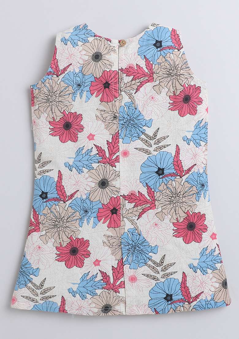 Pink Printed Cotton Dress For Girls - Indya