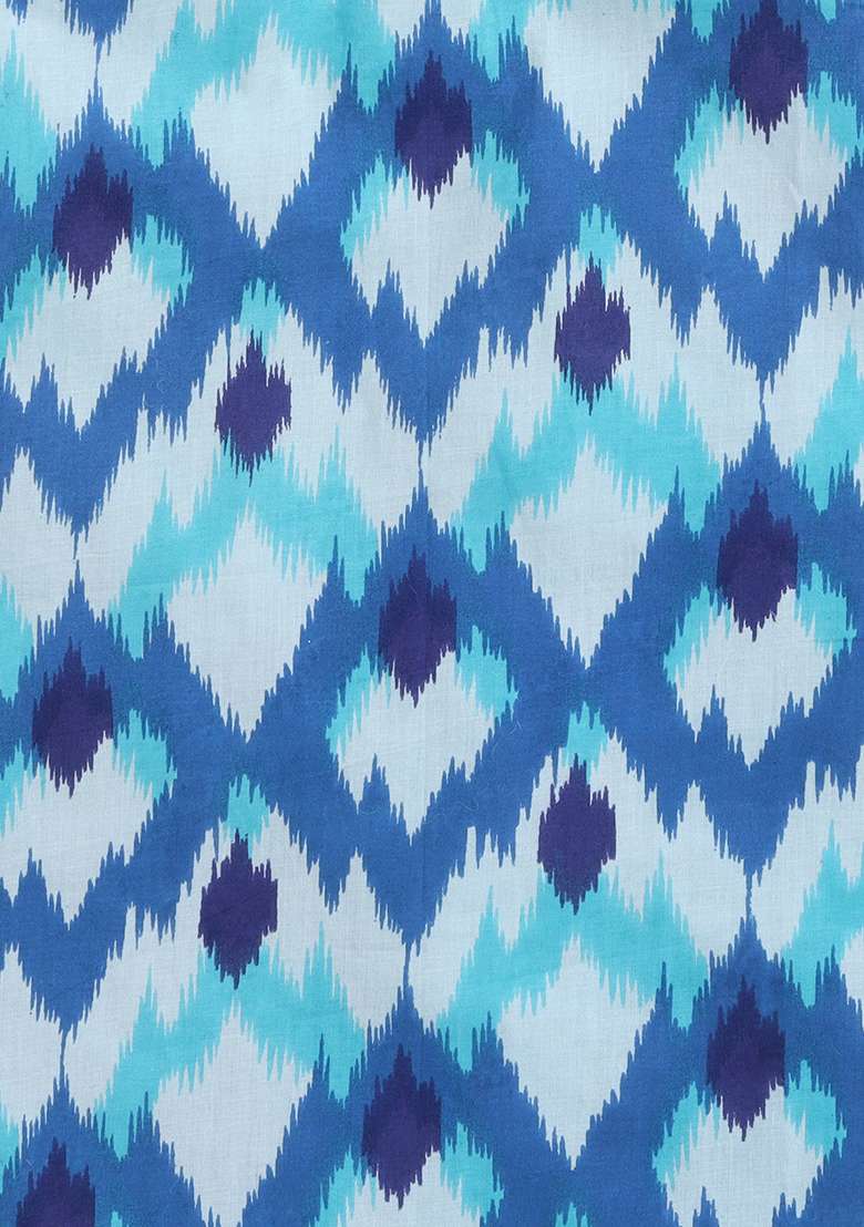 Blue Ikat Cotton Dress For Girls - Indya