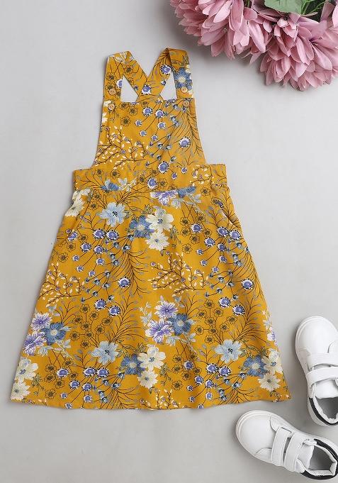 Yellow Embroidered Cotton Dress For Girls