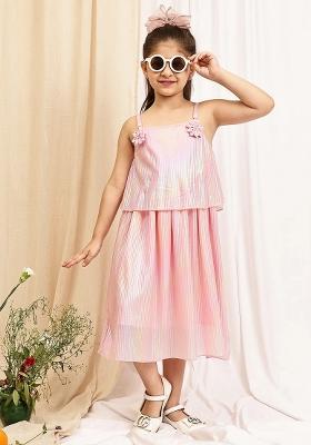 Pink Solid Poly Dress For Girls