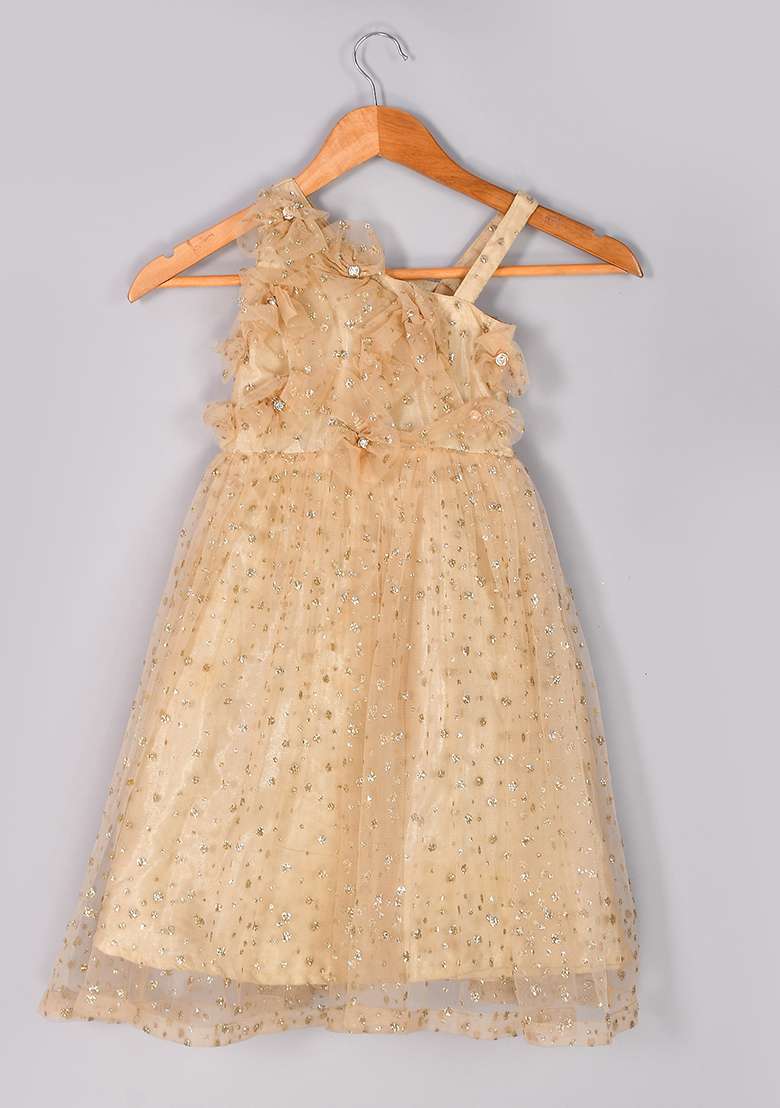 Girls Golden Floral Gown Dress - Indya