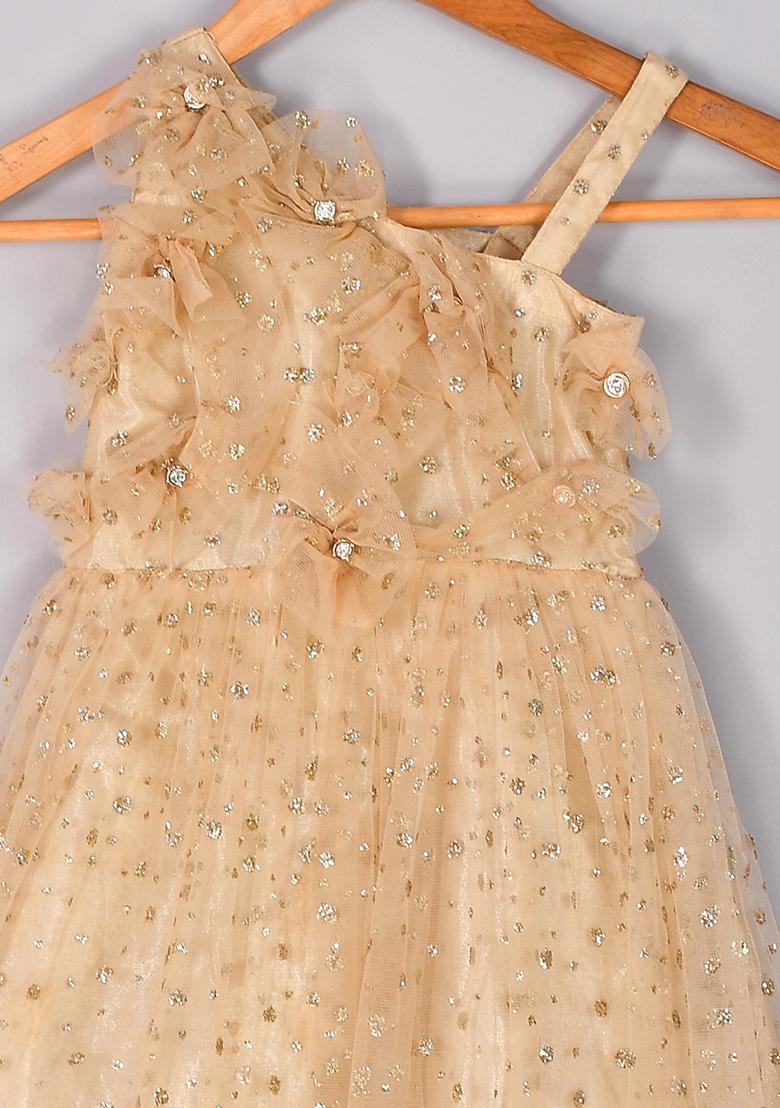 Girls Golden Floral Gown Dress - Indya