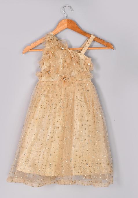 Girls Golden Floral Gown Dress
