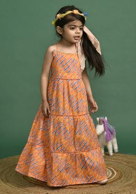 Girls Peach Leheriya Dress