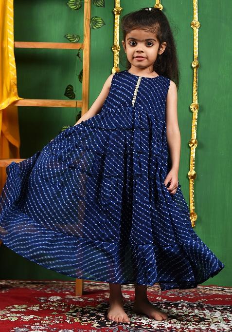 Girls Blue Modal Frilly Anarkali Gown