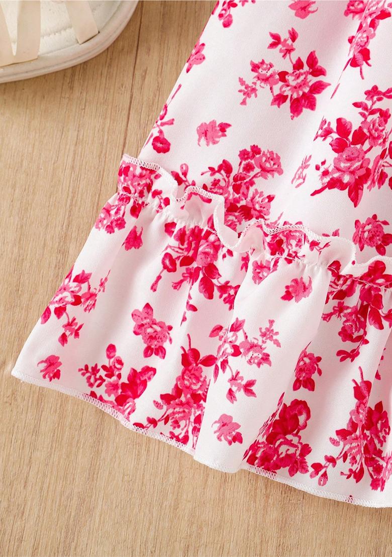 Pink Printed Cotton Dress For Girls - Indya