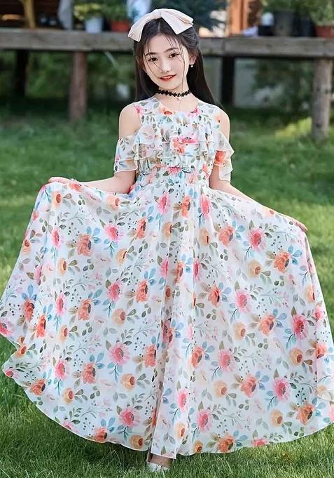Multicolor Printed Georgette Gown For Girls