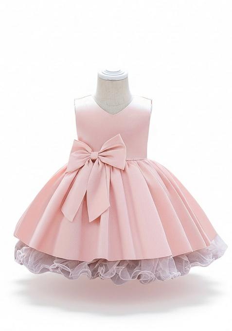 Peach Printed Cotton Dress For Girls