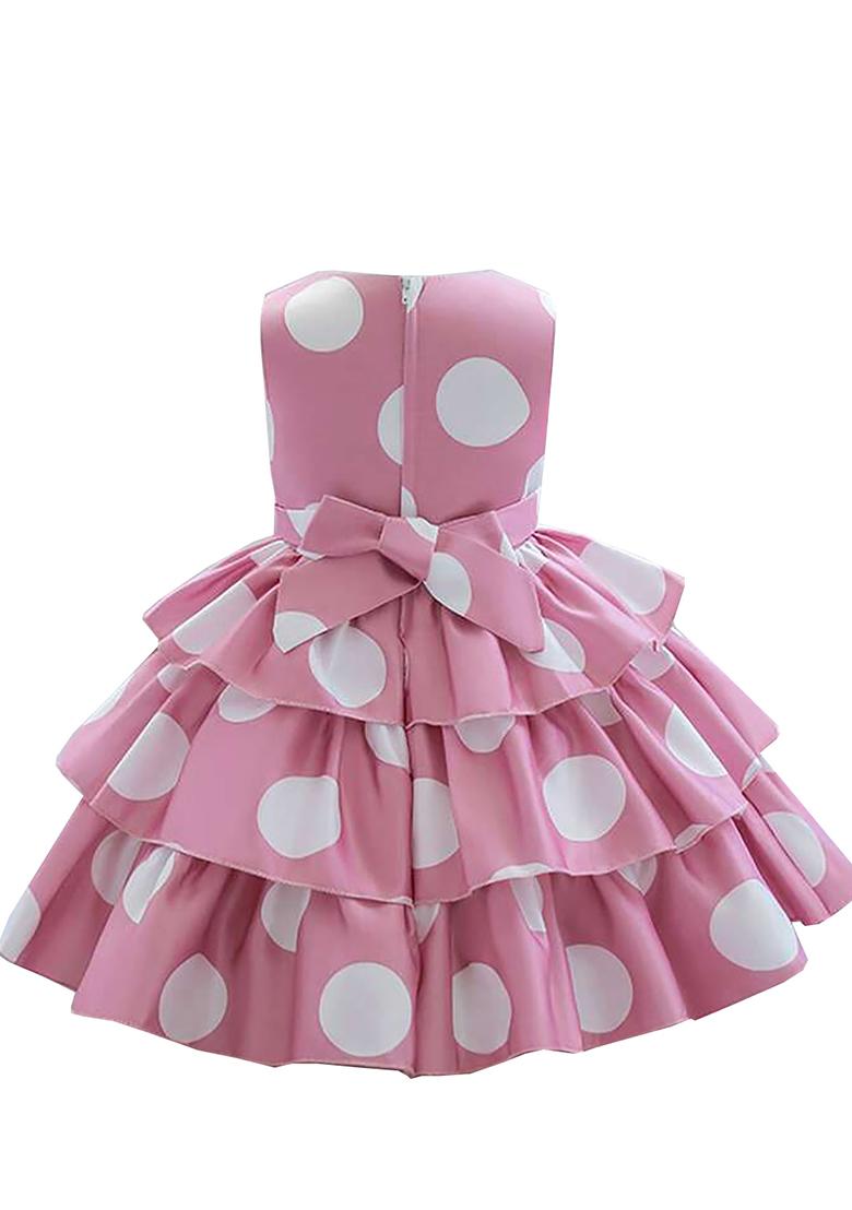 Pink Printed Cotton Dress For Girls - Indya