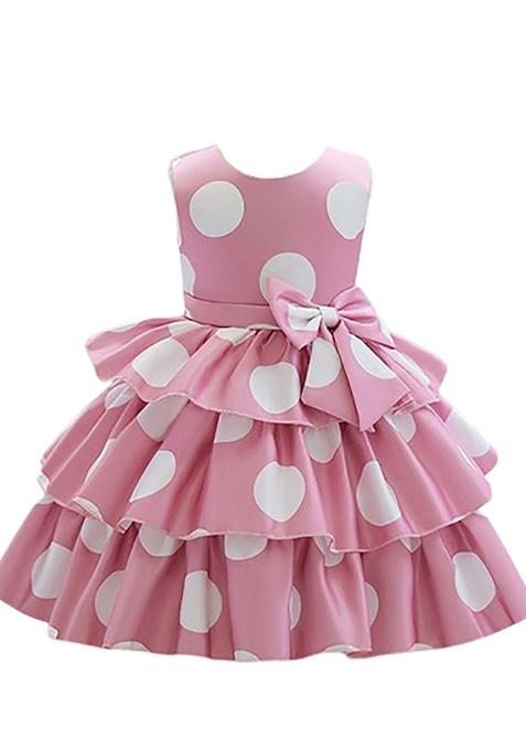 Pink Printed Cotton Dress For Girls