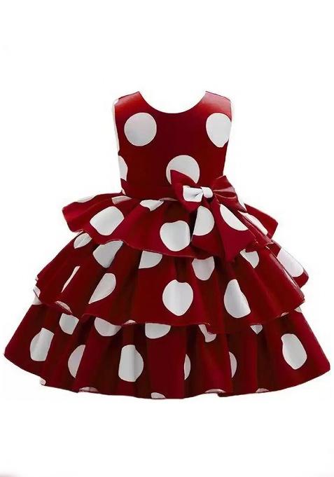 Maroon Printed Cotton Dress For Girls