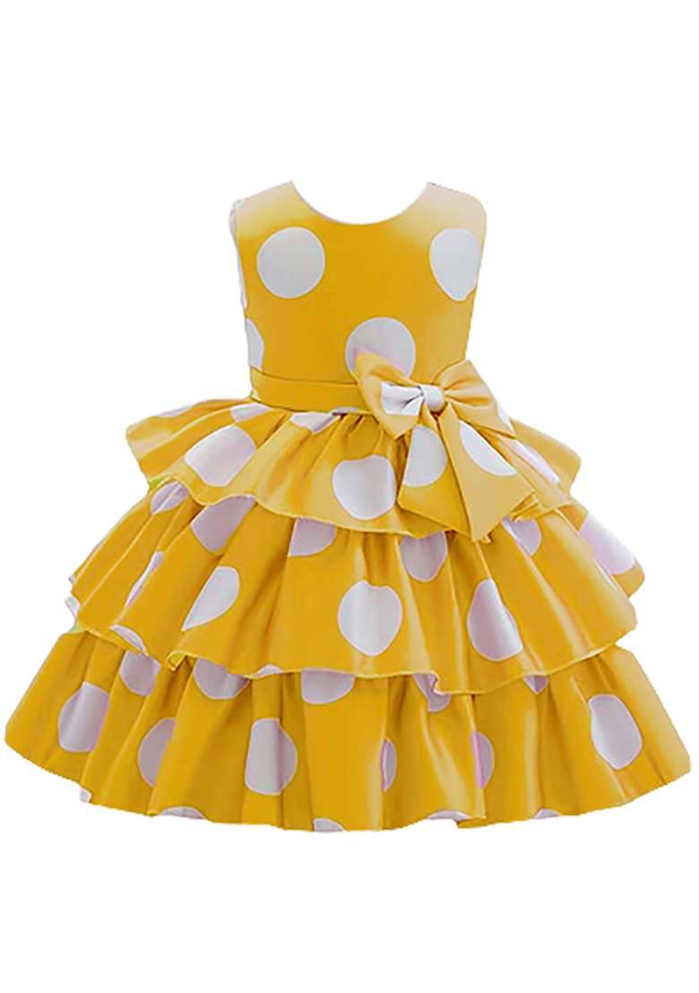 Yellow Printed Cotton Dress For Girls - Indya
