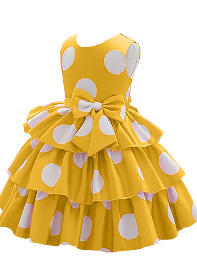Yellow Printed Cotton Dress For Girls - Indya